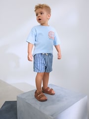 Mid Blue Stripe Denim Pull On Shorts (3mths-7yrs) - Image 4 of 8