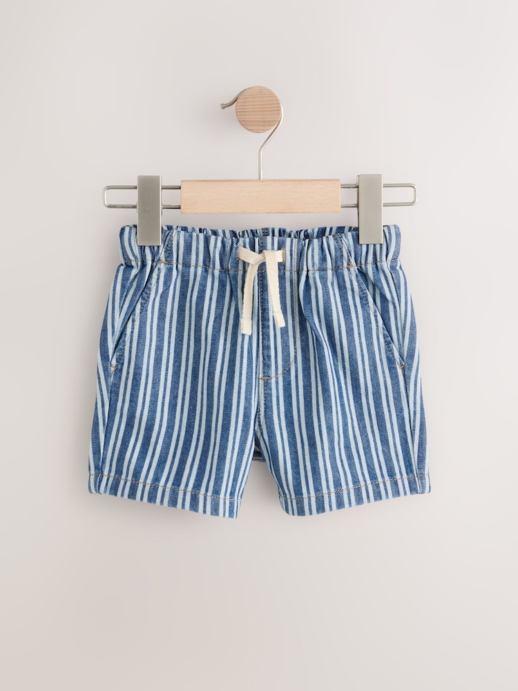 Mid Blue Stripe Denim Pull On Shorts (3mths-7yrs) - Image 5 of 8