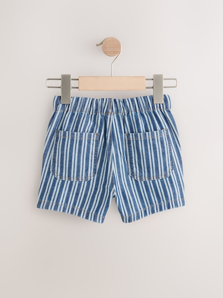 Mid Blue Stripe Denim Pull On Shorts (3mths-7yrs) - Image 6 of 8