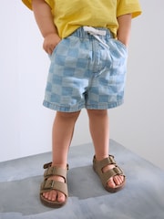 Light Blue Checkerboard Denim Pull On Shorts (3mths-7yrs) - Image 1 of 3