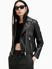 AllSaints Black/Silver Dalby Biker Jacket - Image 1 of 10
