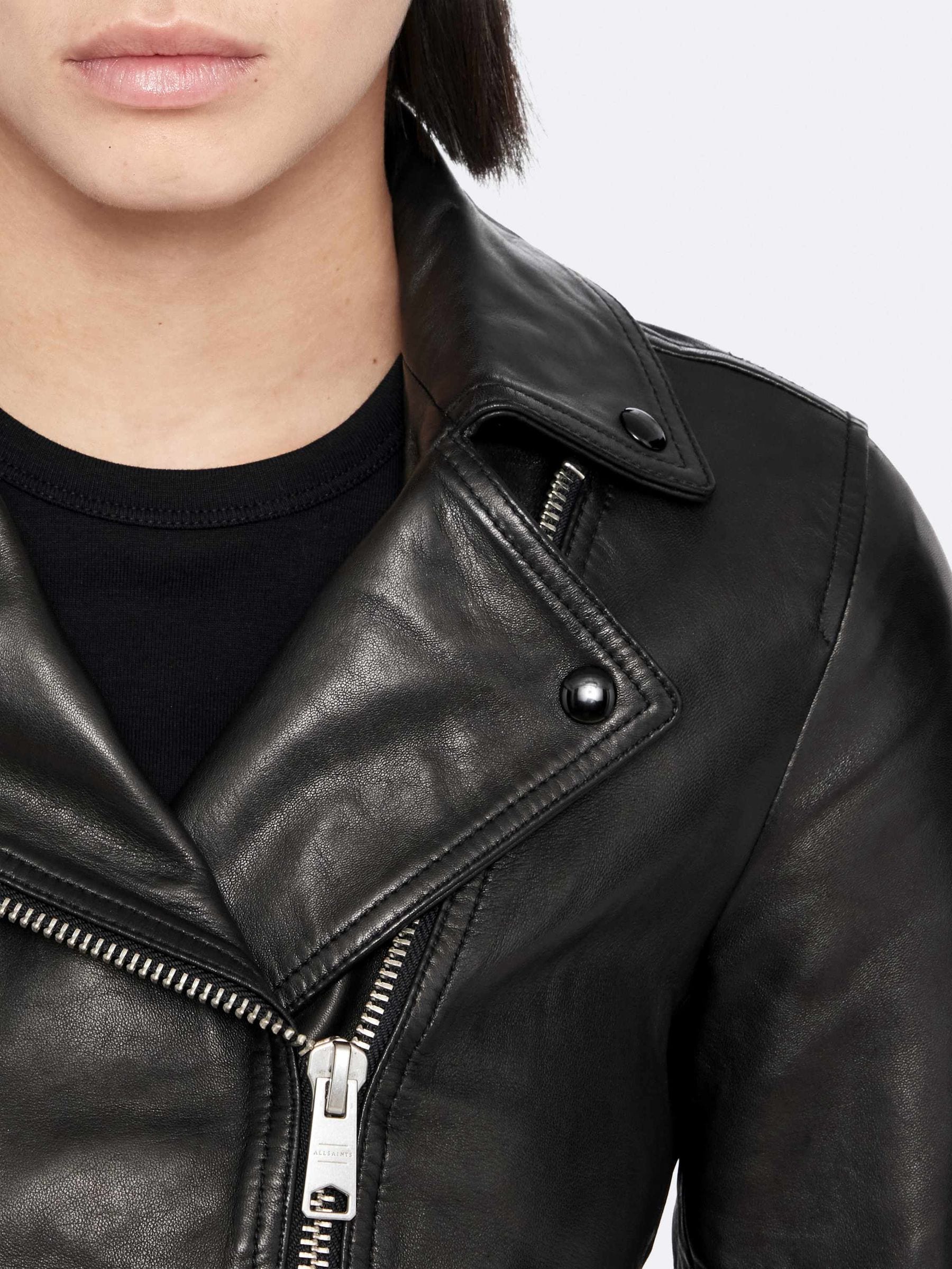 Buy AllSaints Black/Silver Slim Fit Dalby Leather Biker Jacket