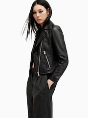 AllSaints Black/Silver Dalby Biker Jacket - Image 4 of 10