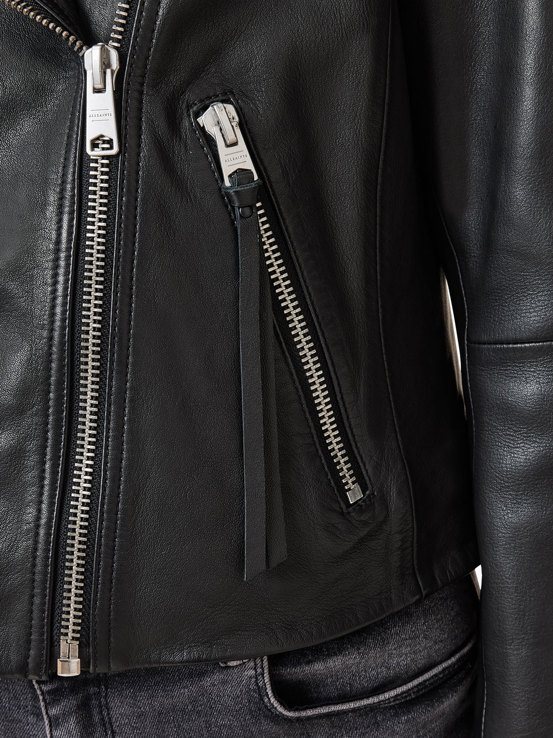 Buy AllSaints Black/Silver Slim Fit Dalby Leather Biker Jacket