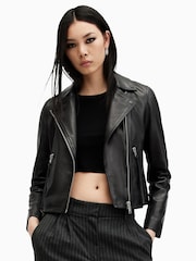 AllSaints Black/Silver Dalby Biker Jacket - Image 6 of 10