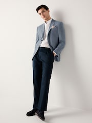 Blue Slim Fit Soft Touch Textured Jersey Blazer - Image 1 of 6