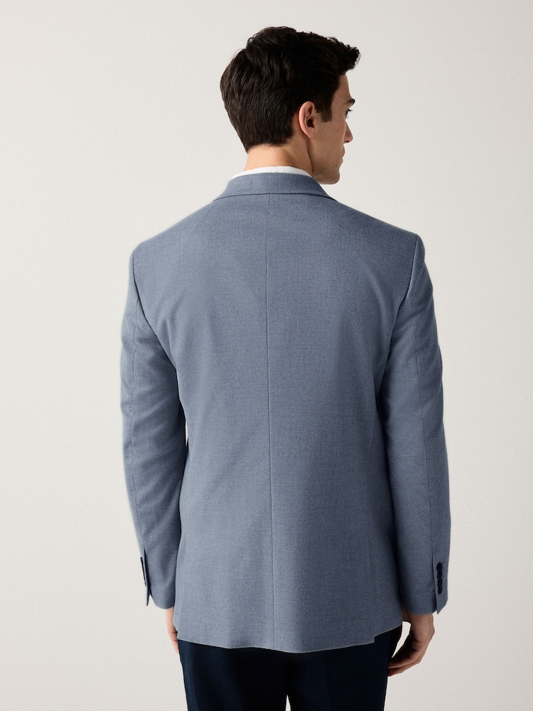Blue Slim Fit Soft Touch Textured Jersey Blazer - Image 3 of 11