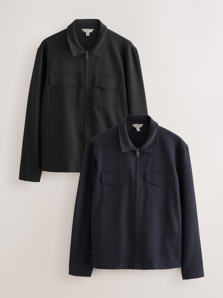 Black/Navy Cotton Blend Jersey Shackets 2 Pack - Image 1 of 13 Black/Navy Cotton Blend Jersey Shackets 2 Pack - Image 1 of 13