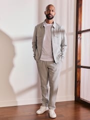 Light Grey Co-ord Jersey Shacket & Trousers 2 Pack Set - Image 1 of 13