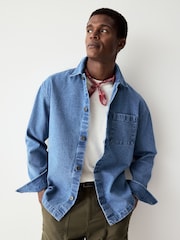 Light Blue 100% Cotton Single Pocket Denim Shacket - Image 1 of 9