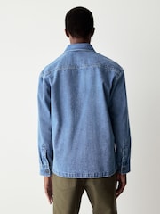 Light Blue 100% Cotton Single Pocket Denim Shacket - Image 3 of 9