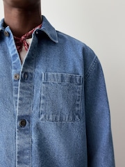 Light Blue 100% Cotton Single Pocket Denim Shacket - Image 4 of 9