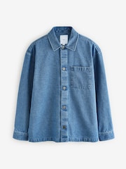 Light Blue 100% Cotton Single Pocket Denim Shacket - Image 6 of 9