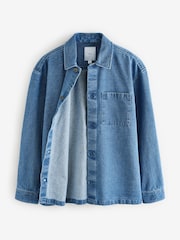 Light Blue 100% Cotton Single Pocket Denim Shacket - Image 7 of 9