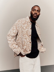 Neutral 100% Cotton Floral Pattern Shacket - Image 1 of 9