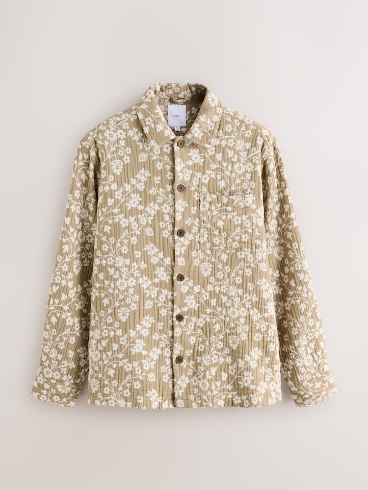 Neutral 100% Cotton Floral Pattern Shacket - Image 1 of 4 Neutral 100% Cotton Floral Pattern Shacket - Image 1 of 4