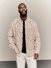 Neutral 100% Cotton Floral Pattern Shacket - Image 2 of 9
