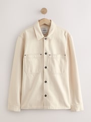 Ecru 100% Cotton Twin Pocket Denim Shacket - Image 1 of 12