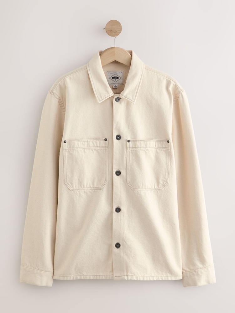 Ecru 100% Cotton Twin Pocket Denim Shacket - Image 1 of 12