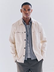 Ecru 100% Cotton Twin Pocket Denim Shacket - Image 2 of 12