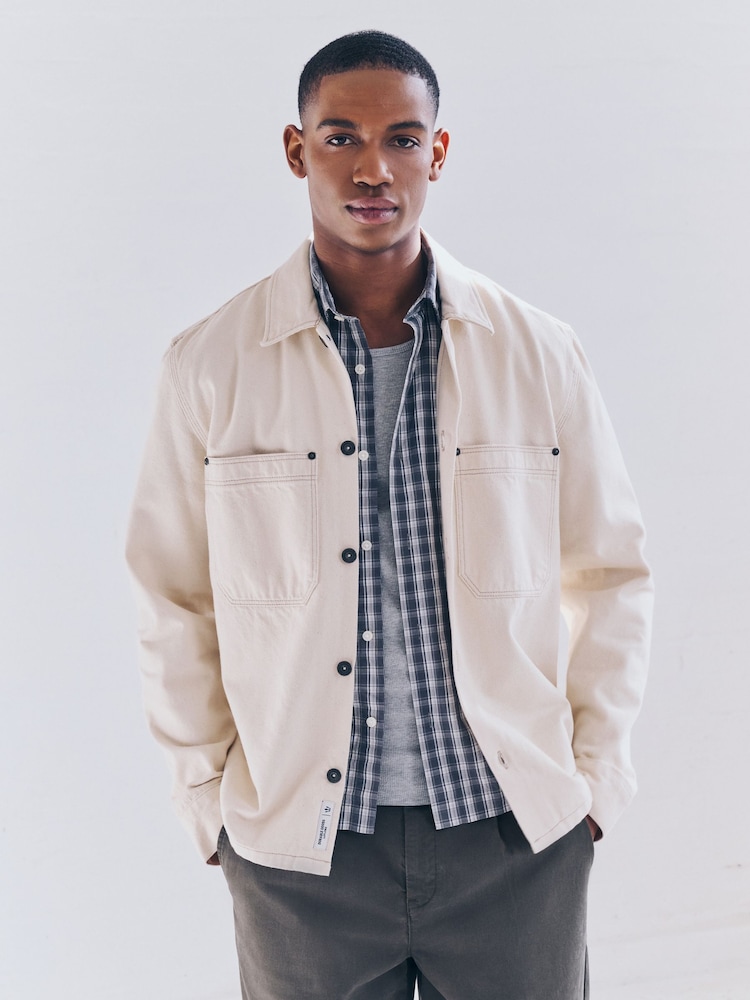 Ecru 100% Cotton Twin Pocket Denim Shacket - Image 2 of 12