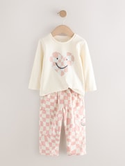 Cuadros rosas - Conjunto de camiseta de manga larga y pantalones de algodón 100 % (3 meses-7 años) - Imagen 2 de 5