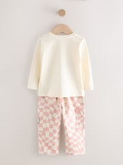 Cuadros rosas - Conjunto de camiseta de manga larga y pantalones de algodón 100 % (3 meses-7 años) - Imagen 3 de 5