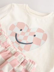 Cuadros rosas - Conjunto de camiseta de manga larga y pantalones de algodón 100 % (3 meses-7 años) - Imagen 4 de 5