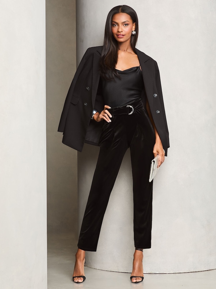 Black Paperbag Velvet Trousers - Image 2 of 4