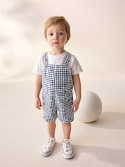 Navy/White Gingham Linen Blend Dungarees (3mths-7yrs) - Image 1 of 5