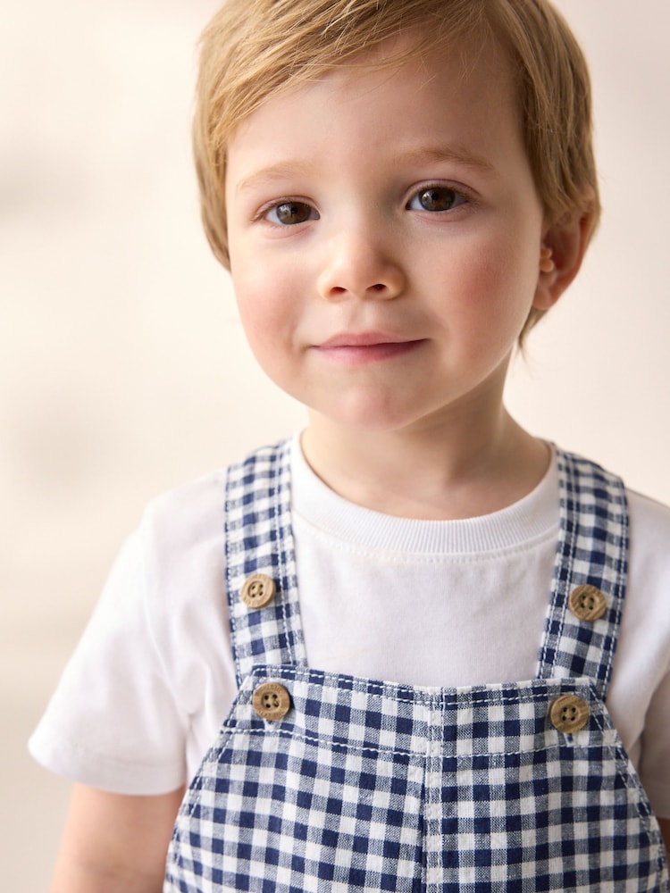 Navy/White Gingham Linen Blend Dungarees (3mths-7yrs) - Image 2 of 5