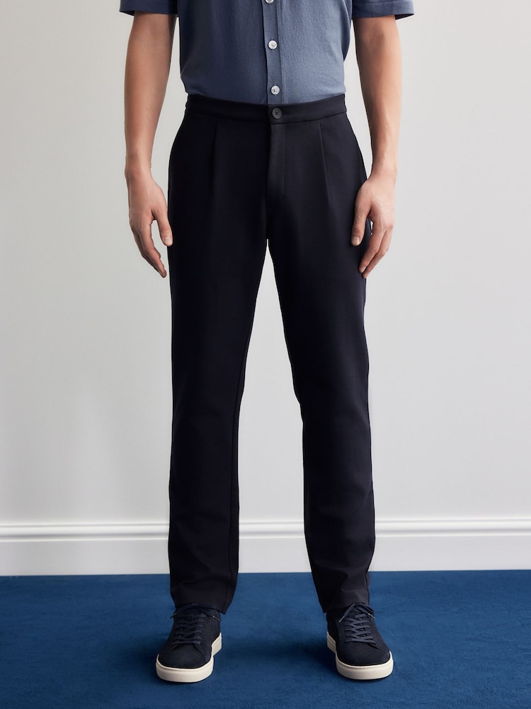 Navy Blue Cotton Blend Smart Jersey Joggers - Image 1 of 9