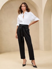Lipsy Black Paper Bag Tie Waist Trousers - Image 1 of 4