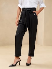 Lipsy Black Paper Bag Tie Waist Trousers - Image 3 of 4