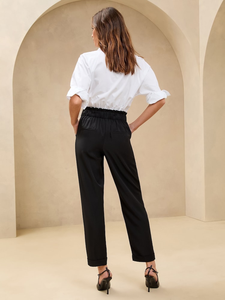 Lipsy Black Paper Bag Tie Waist Trousers - Image 4 of 4