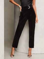 Black Petite Paperbag Velvet Trousers - Image 1 of 4