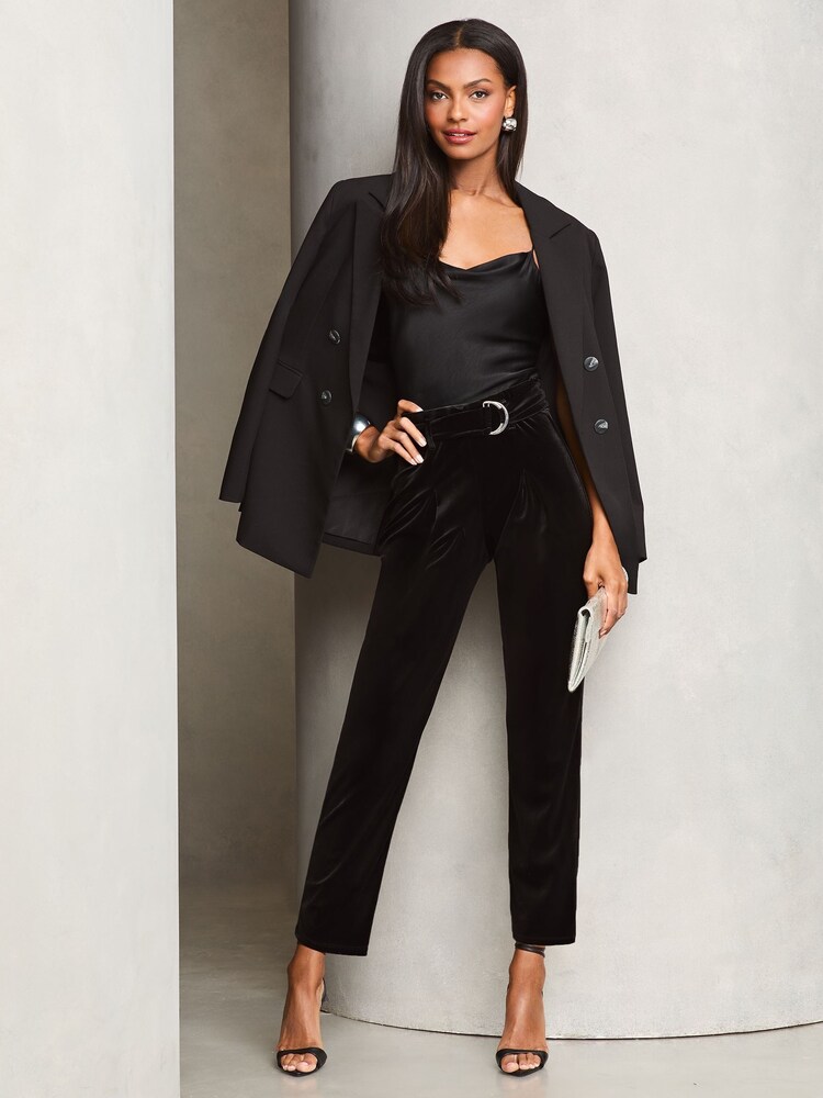 Black Petite Paperbag Velvet Trousers - Image 2 of 4