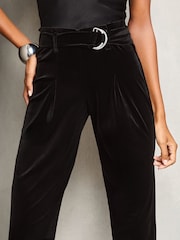 Black Petite Paperbag Velvet Trousers - Image 3 of 4