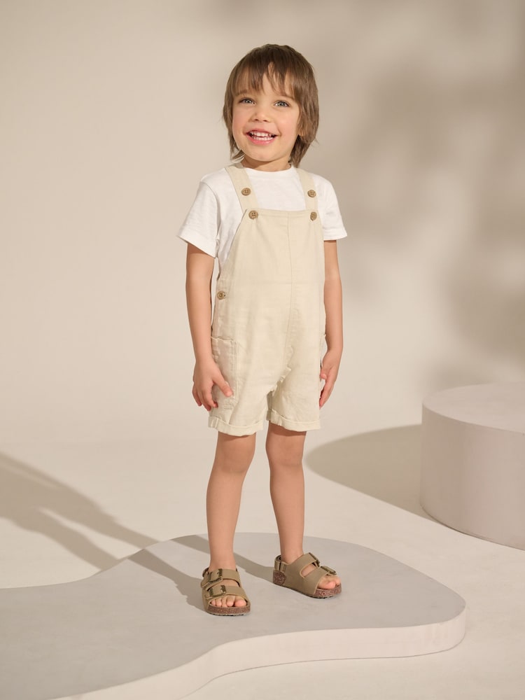 Ecru Linen Blend Dungarees (3mths-7yrs) - Image 1 of 8 Ecru Linen Blend Dungarees (3mths-7yrs) - Image 1 of 8