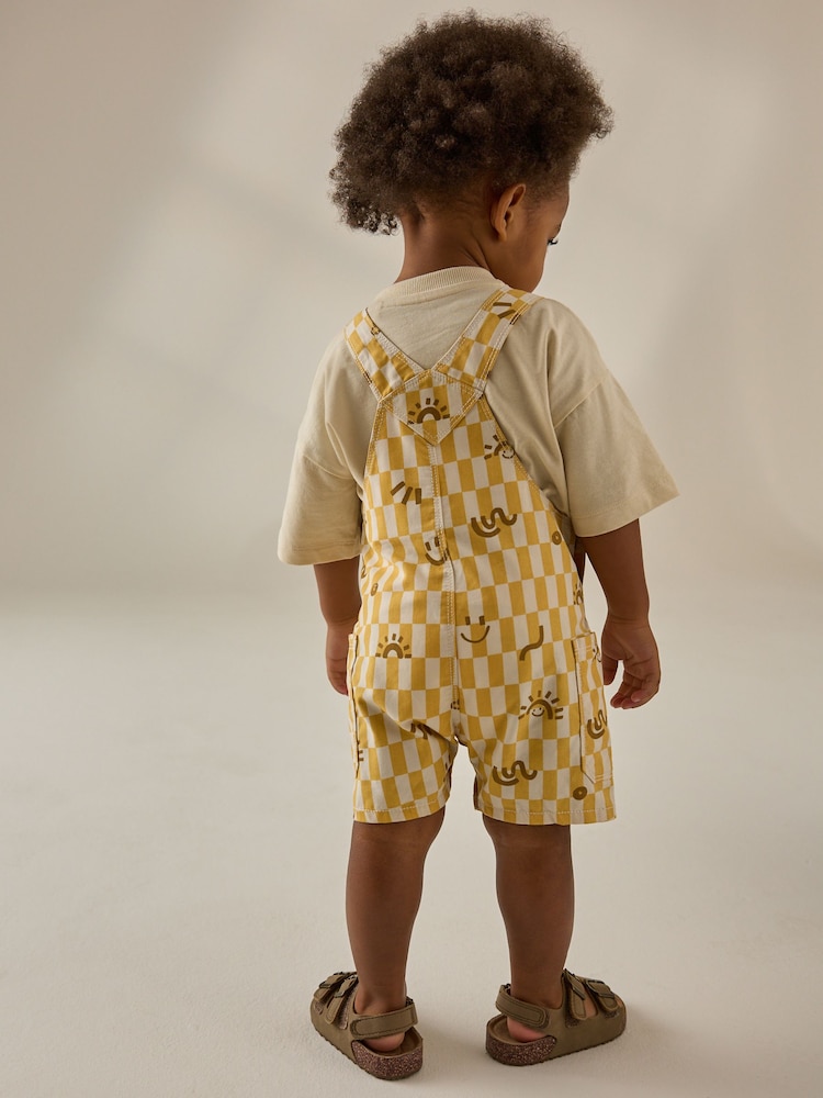 Yellow Checkerboard 100% Cotton Dungarees (3mths-7yrs) - Image 2 of 8