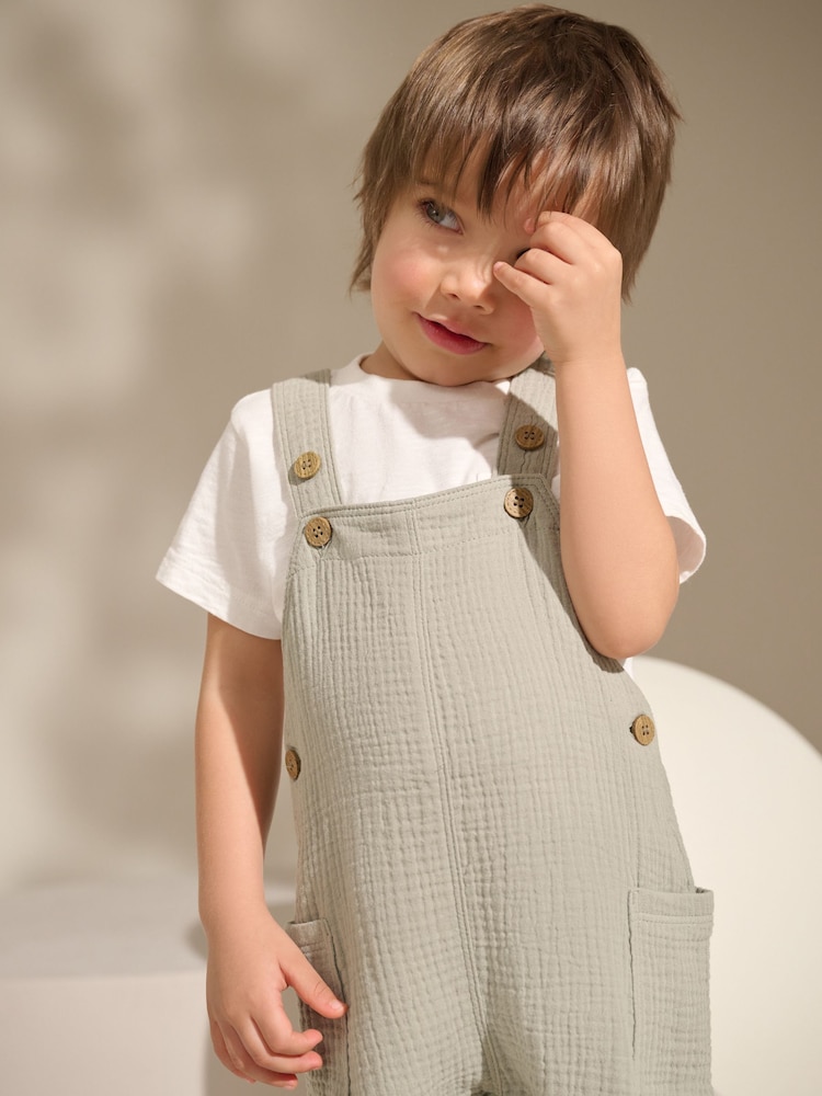 Sage Green Soft Textured 100% Cotton Dungarees (3mths-7yrs) - Image 2 of 8 Sage Green Soft Textured 100% Cotton Dungarees (3mths-7yrs) - Image 2 of 8