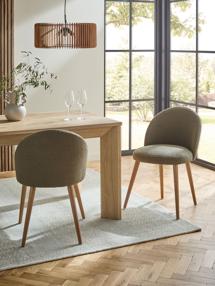 Set of 2 Casual Boucle Sage Green Newman Light Wood Leg Dining Chairs - Image 1 of 8