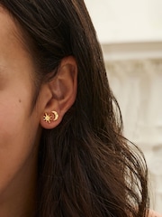Ottoman Hands Gold Moon and Star Stud Earrings - Image 1 of 3