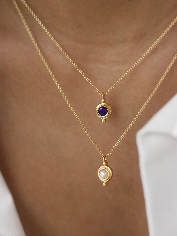Ottoman Hands Gold February Birthstone Pendant Necklace - Image 1 of 5