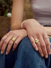 Ottoman Hands Gold Moon Face Gold Ring - Image 3 of 4