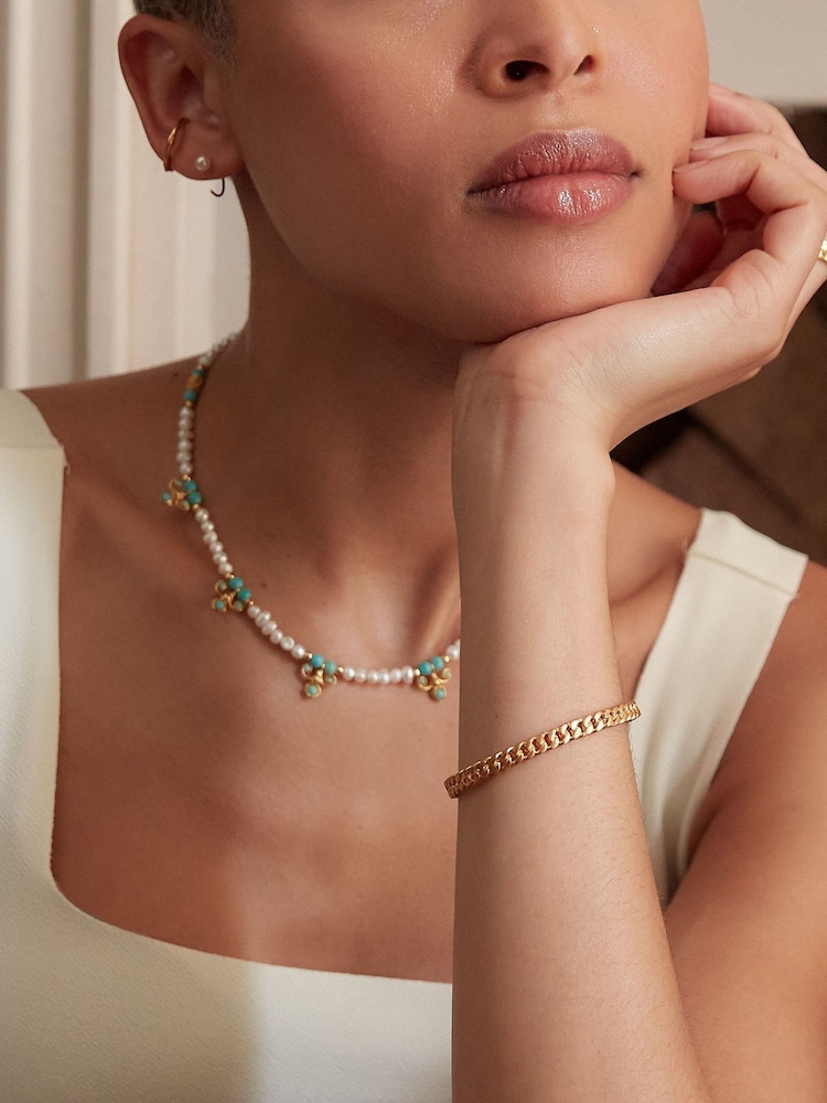 Ottoman Hands Gold Amelie Pearl and Turquoise Beaded Necklace - Image 1 of 2