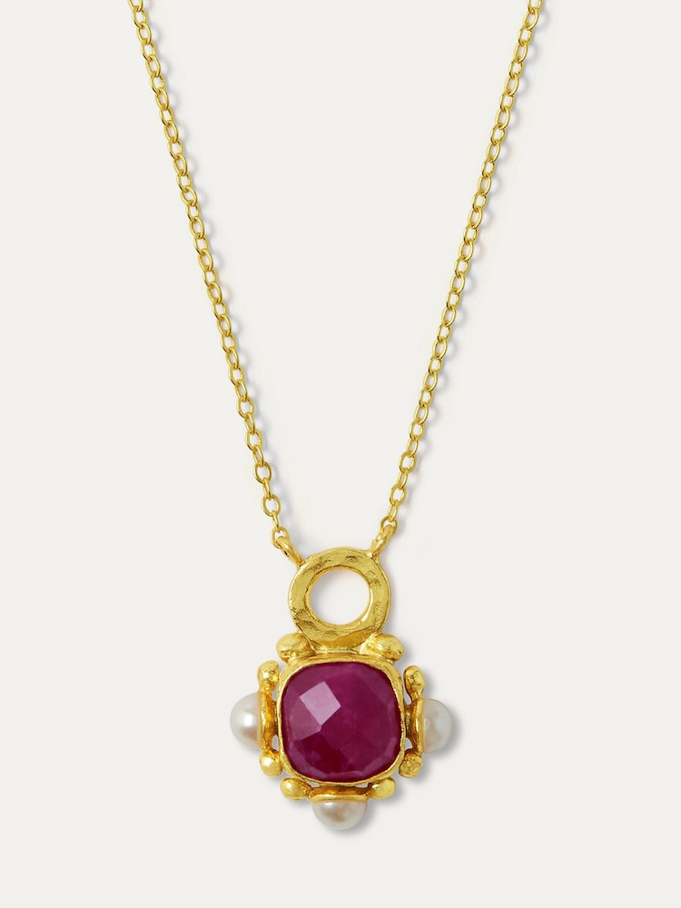 Ottoman Hands Gold Esther Ruby and Pearl Pendant Necklace - Image 2 of 2 Ottoman Hands Gold Esther Ruby and Pearl Pendant Necklace - Image 2 of 2