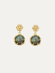 Ottoman Hands Gold Estatira Pearl Flower and Labradorite Drop Earrings - Image 2 of 2