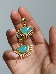 Cercei tip stud cu pandantiv Ottoman Hands Sunrise Aqua Chalcedonie - Imaginea 1 din 6