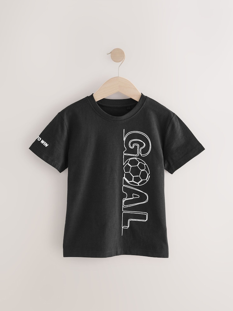 Black Goal Regular Fit Short Sleeve Graphic 100% Cotton T-Shirt (3-16yrs) - Image 1 of 4